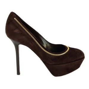 SERGIO ROSSI SHOES AGATA PLATFORM PUMPS BROWN SUEDE LEATHER ZIPPER